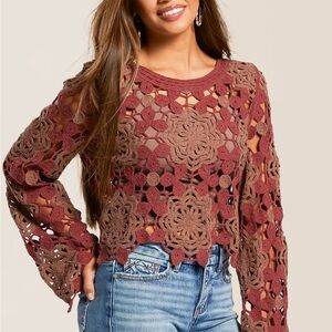 Willow Crochet Lace Top in Rust and Brown